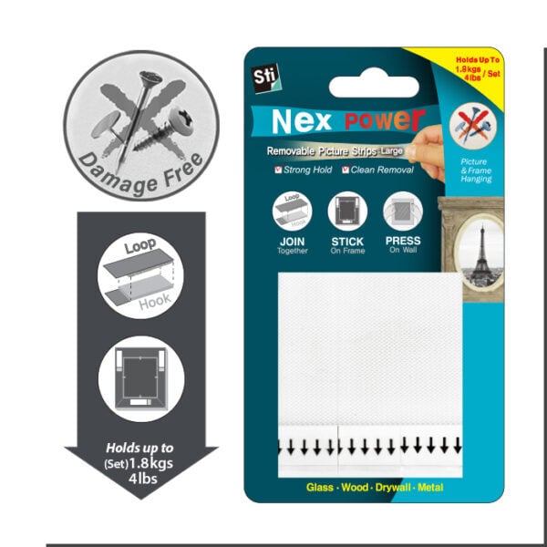 1118687961_Nex20Power20Removable20Picture20Strips-Large_EC8898ECA095_241124 3 סקוטשים(דוצ) לתליית תמונות, איכותיים, לא משאירים סימנים בהסרה - תוצרת ד. קוריאה – תמונה 1